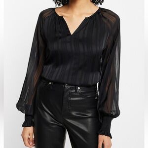 EXPRESS Satin Stripe Long Sleeve Smocked Cuff Top Women’s size Small